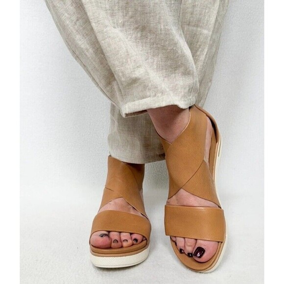 Eileen Fisher Sport Tumbled Leather Sneaker Sandals Honey Crisscross Straps 8 US - Picture 11 of 11
